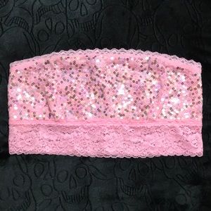 PINK sequin bandeau top Cotton lined. Sz Med. color pink. NWT. Victoria’s Secret